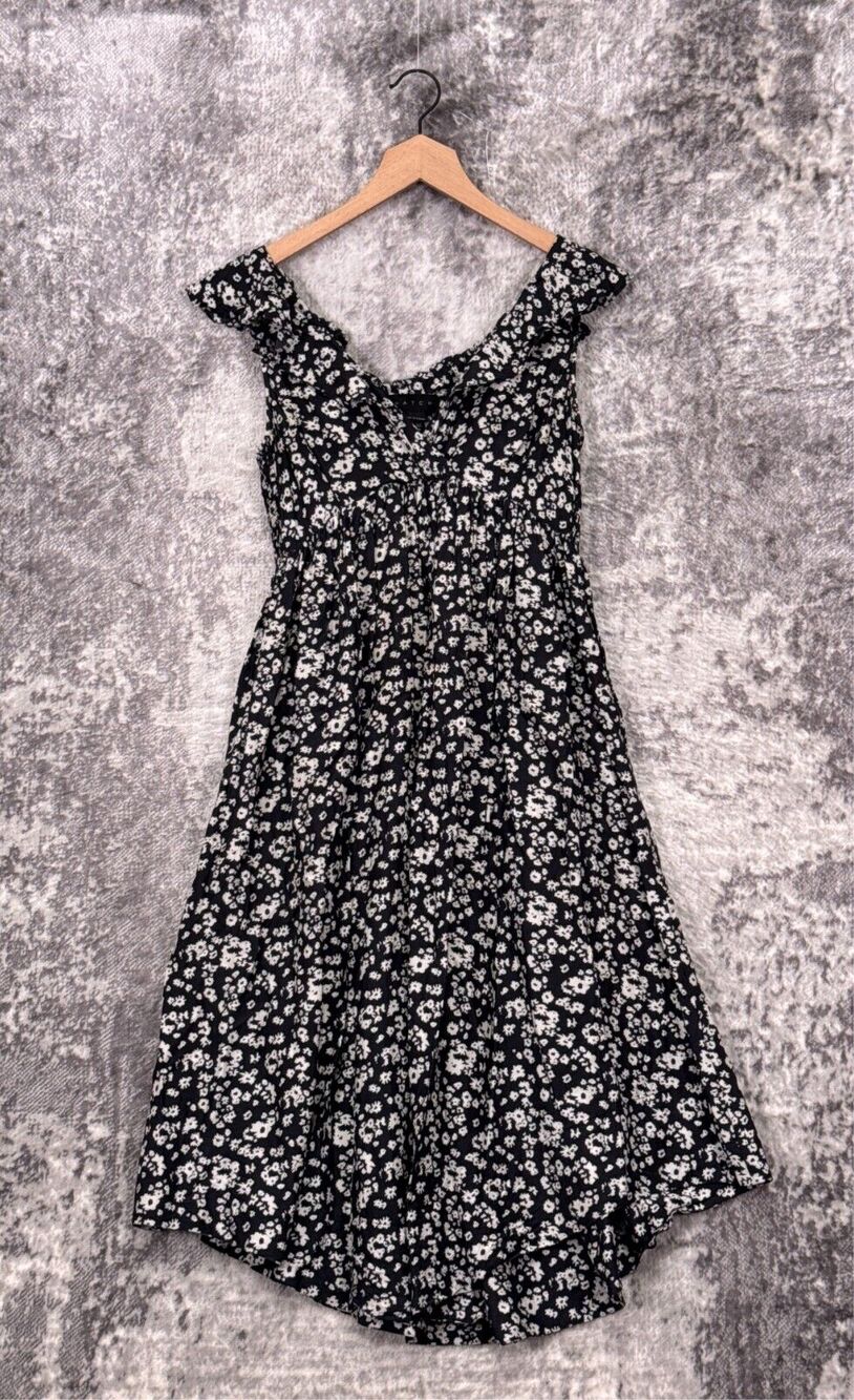 Hatch Dress 0 Womens Silk Blend Floral Print Ruffle Shoulder Cross Front Midi - Picture 1 of 8
